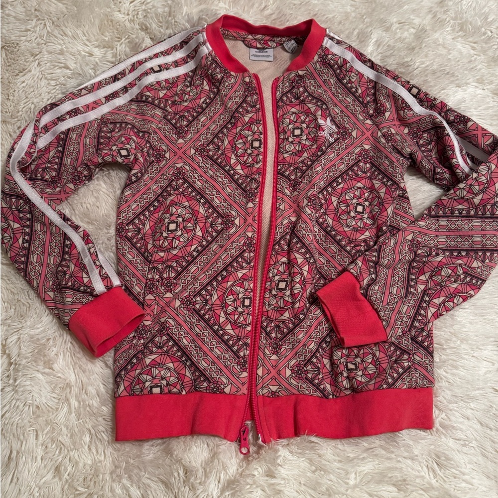 Adidas Geometric Red and White Jacket